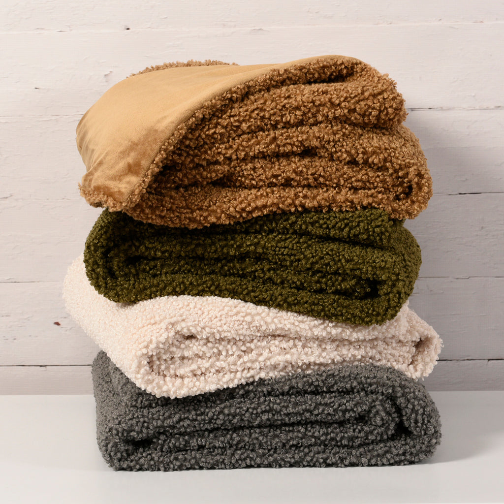 Life Comfort Faux Teddy Fur Throw, Grey 50" x 60" stacked
