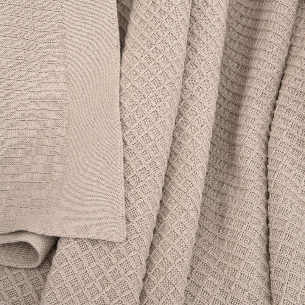 Life Comfort Recycled Waffle Knit Throw, Taupe 50" x 60" close up