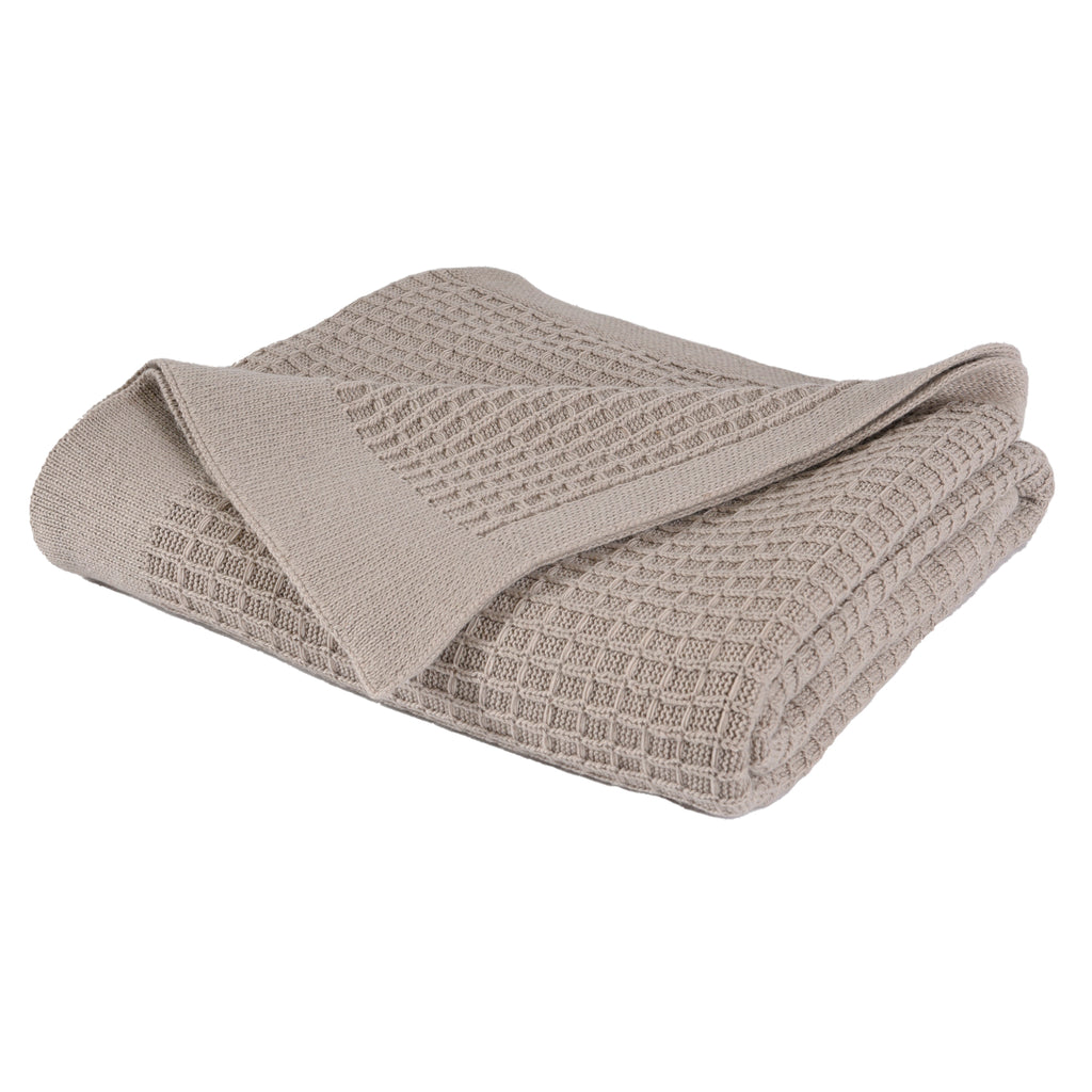 Life Comfort Recycled Waffle Knit Throw, Taupe 50" x 60" folded