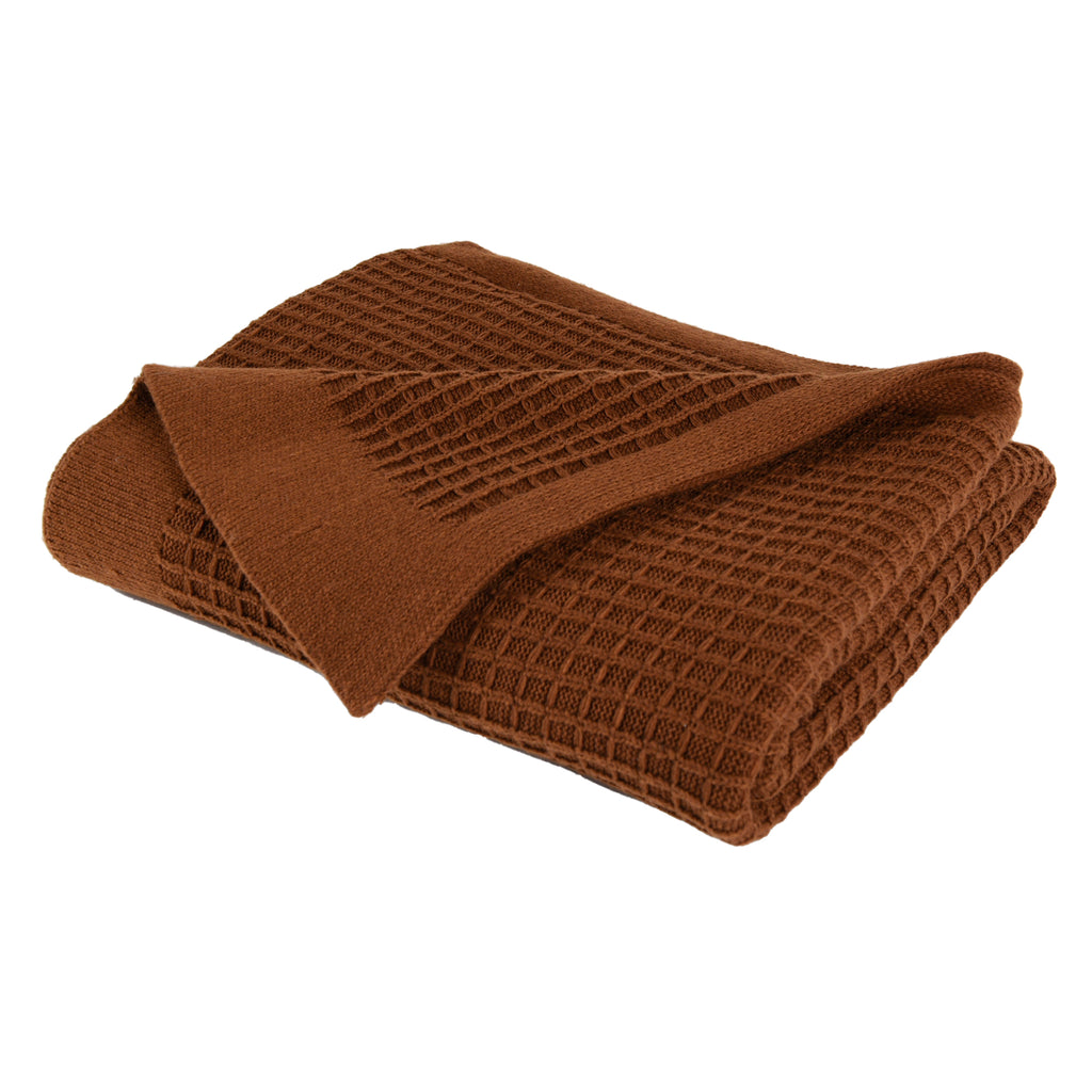 Life Comfort Recycled Waffle Knit Throw, Rust 50" x 60" folded