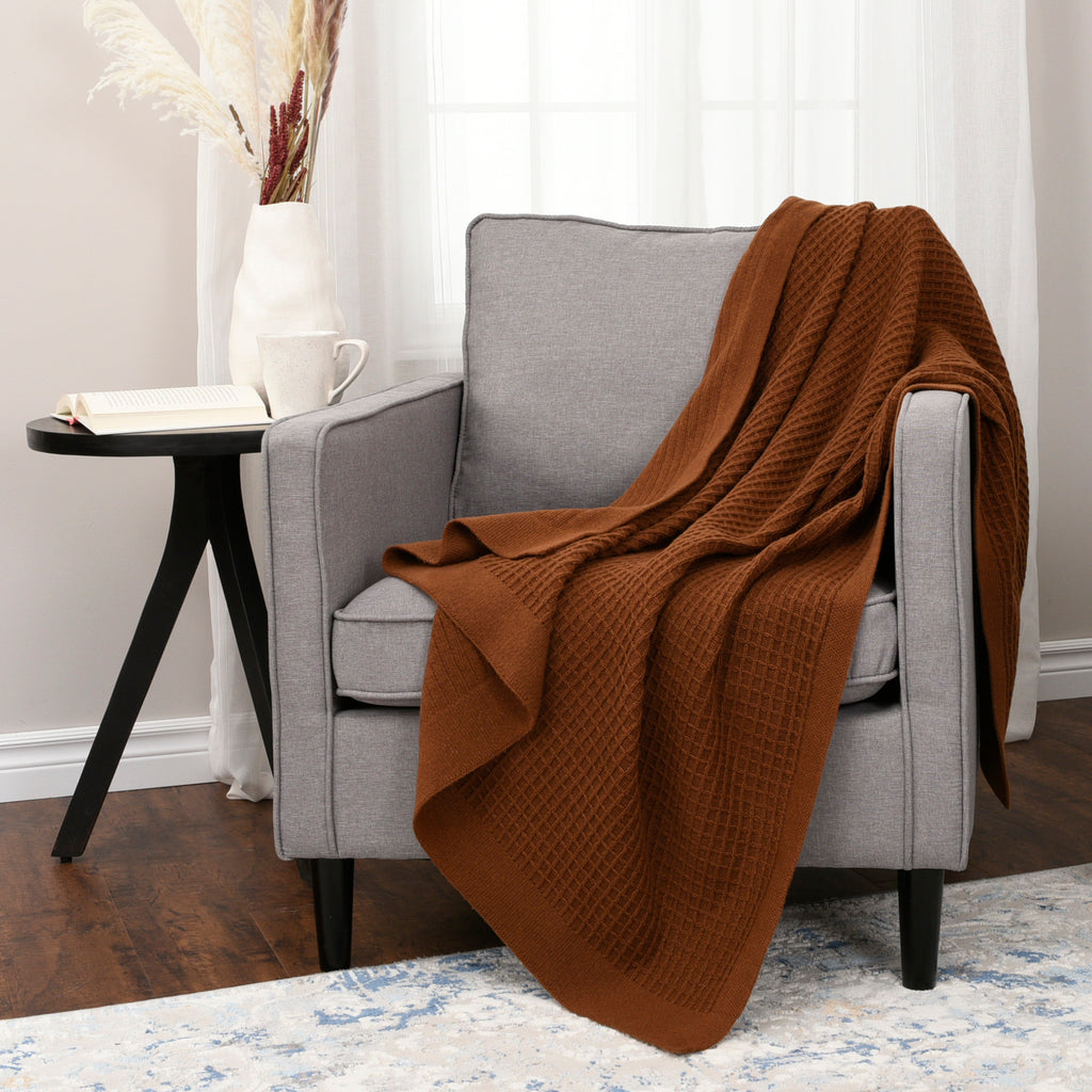 Life Comfort Recycled Waffle Knit Throw, Rust 50" x 60" room shot