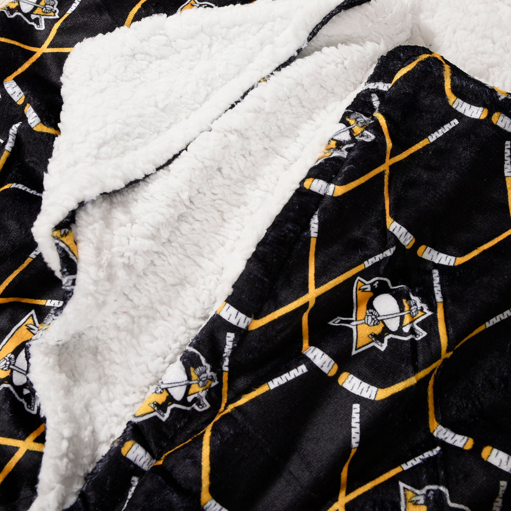 NHL Pittsburgh Penguins Hooded Wearable Throw Blanket, 50" x 70" close up