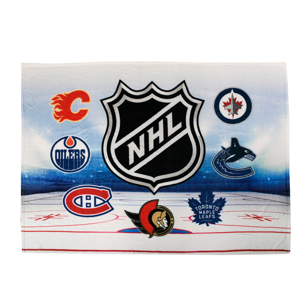 NHL Multi Team Arena Blanket, 66" x 90" flat lay