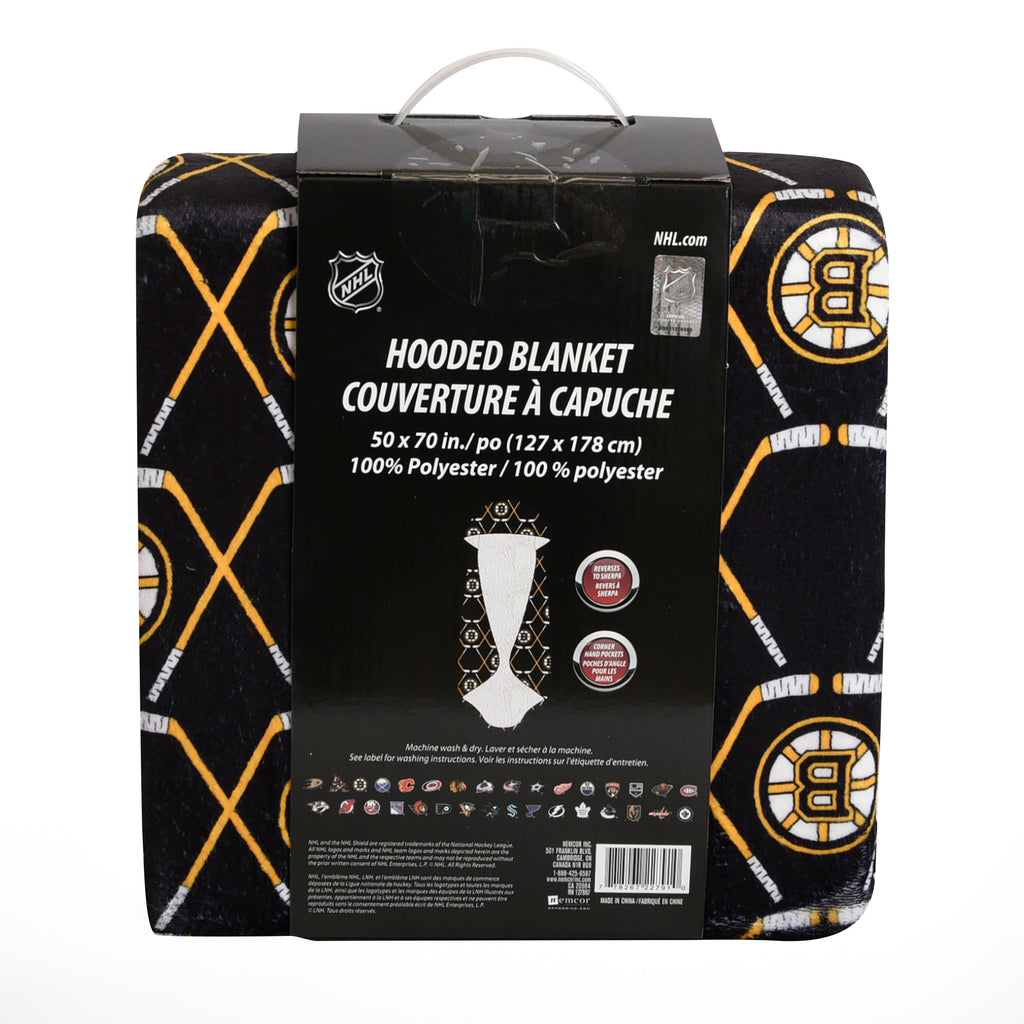 NHL Boston Bruins Hooded Wearable Throw Blanket, 50" x 70" packaged back