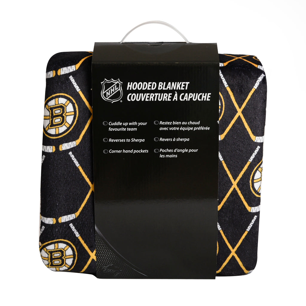 NHL Boston Bruins Hooded Wearable Throw Blanket, 50" x 70" packaged front