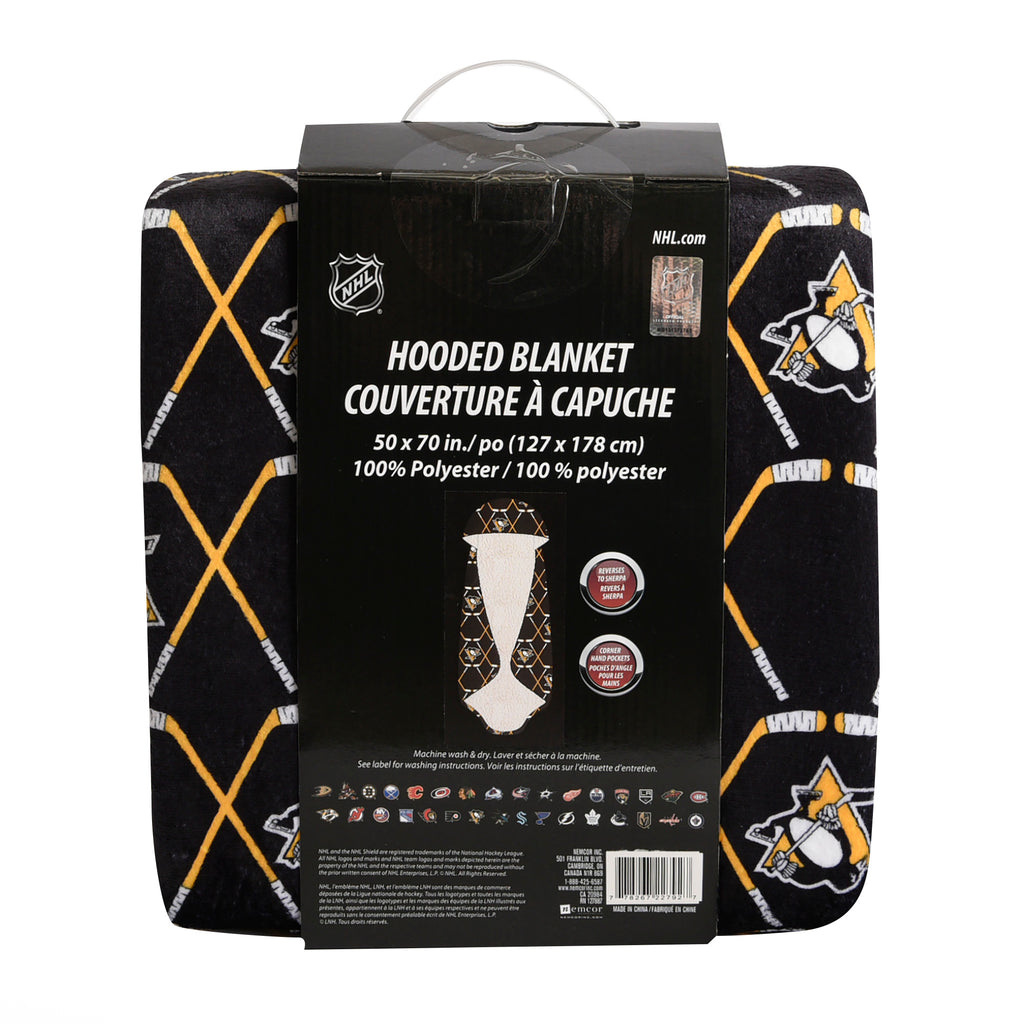 NHL Pittsburgh Penguins Hooded Wearable Throw Blanket, 50" x 70" packaged back