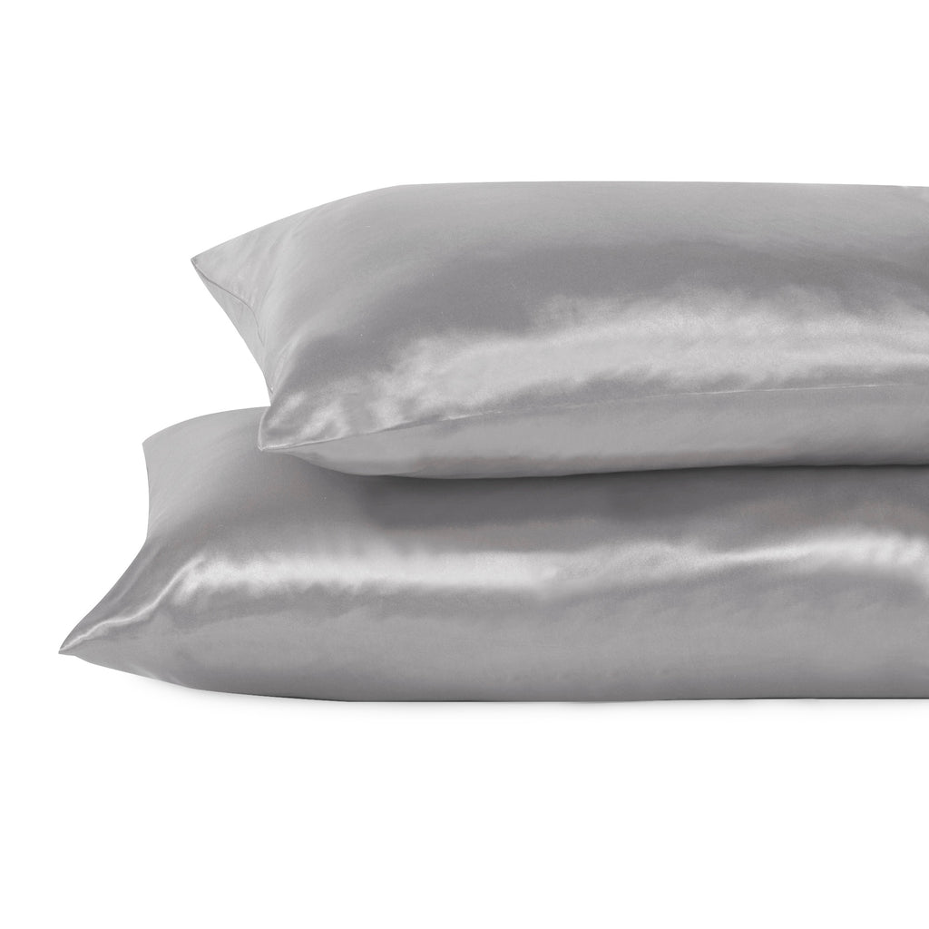 Life Comfort 2-Piece Satin Pillowcase, Grey 20" x 36" stacked